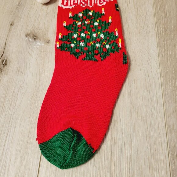 Vintage Knit Christmas Holiday Stocking With Merry Christmas & Tree Design - Picture 6 of 6